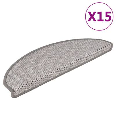 vidaXL Tapetes escada adesivos aspeto sisal 15pcs 65x21x4 cm platinado