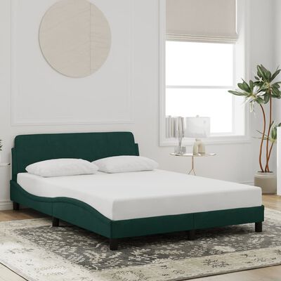 vidaXL Estrutura de cama c/ cabeceira 120x200 cm veludo verde-escuro