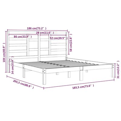 vidaXL Estrutura de cama super king 180x200 cm madeira maciça