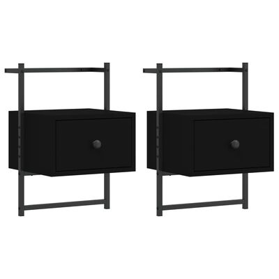 vidaXL Mesas cabeceira de parede 2 pcs 35x30x51cm deriv. madeira preto