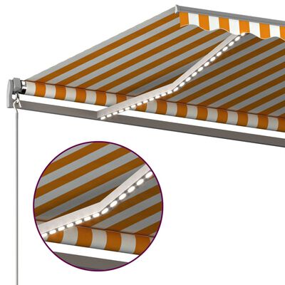 vidaXL Toldo autom. LED e sensor de vento 600x350 cm amarelo/branco