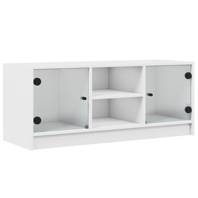 vidaXL Móvel de TV c/ portas de vidro 102x37x42 cm branco