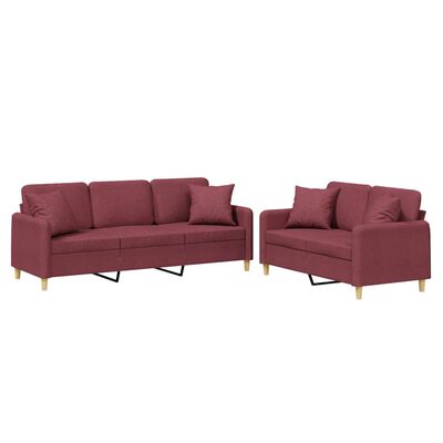 vidaXL 2 pcs conjunto de sofás com almofadas tecido vermelho-tinto