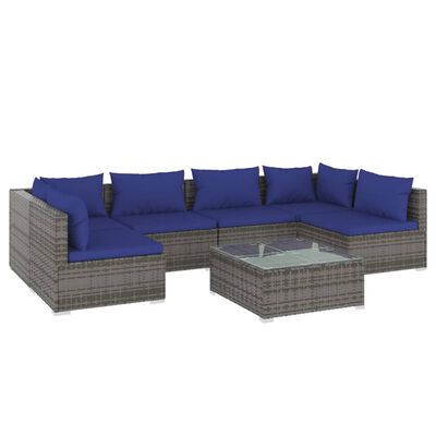 vidaXL 7 pcs conjunto lounge de jardim c/ almofadões vime PE cinzento