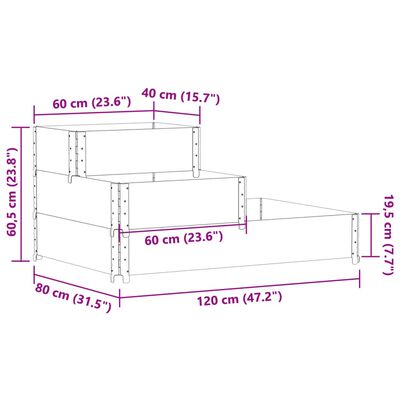 vidaXL Canteiro elevado de 3 níveis 120x80 cm pinho maciço cinzento