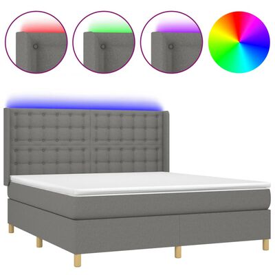 vidaXL Cama box spring c/ colchão e LED 180x200 cm tecido cinza-escuro