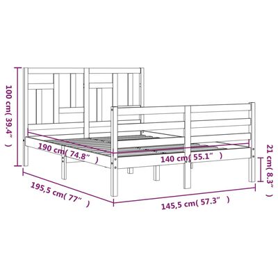 vidaXL Estrutura de cama com cabeceira 140x190 cm madeira maciça cinza