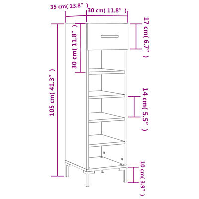 vidaXL Sapateira 30x35x105 cm derivados de madeira branco