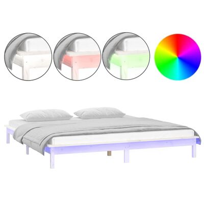 vidaXL Estrutura de cama c/ LED casal 135x190 cm madeira maciça branco