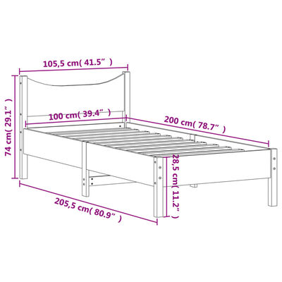 vidaXL Cama sem colchão 100x200 cm pinho maciço castanho-mel