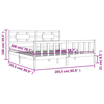 vidaXL Estrutura de cama com cabeceira 200x200cm madeira maciça branco