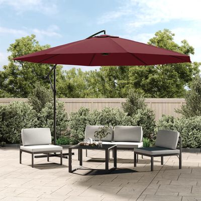 vidaXL Guarda-sol cantilever de jardim c/ poste alumínio 350 cm bordô