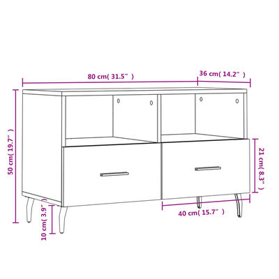 vidaXL Móvel de TV 80x36x50 cm derivados de madeira branco brilhante