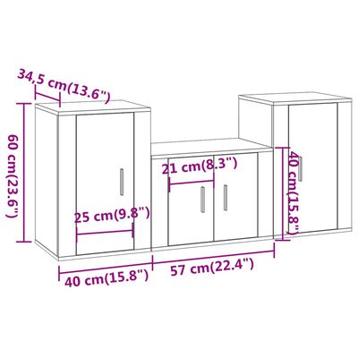 vidaXL 3 pcs conjunto móveis de TV madeira processada branco brilhante