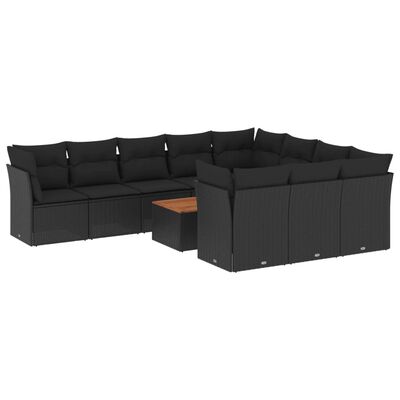 vidaXL 11 pcs conjunto sofás de jardim c/ almofadões vime PE preto