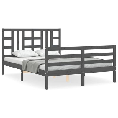 vidaXL Estrutura de cama com cabeceira 140x190 cm madeira maciça cinza