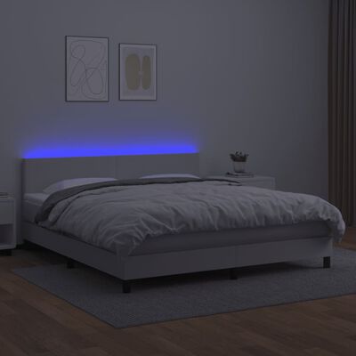 vidaXL Cama box spring c/colchão/LED 180x200cm couro artificial branco