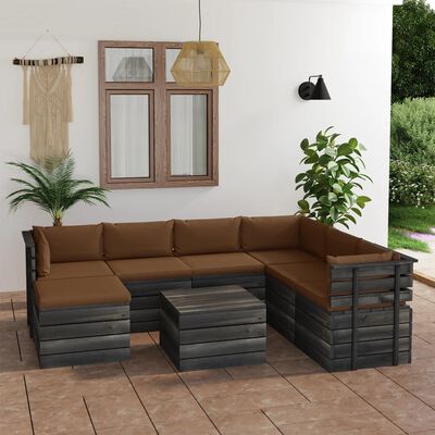 vidaXL 8 pcs conjunto lounge de paletes com almofadões pinho maciço