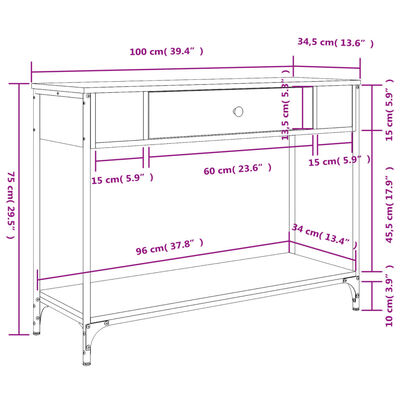 vidaXL Mesa consola 100x34,5x75cm derivados de madeira cinzento sonoma