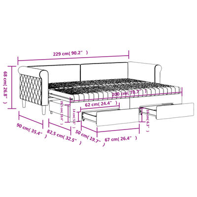 vidaXL Sofá-cama com gavetão e gavetas 80x200 cm veludo preto