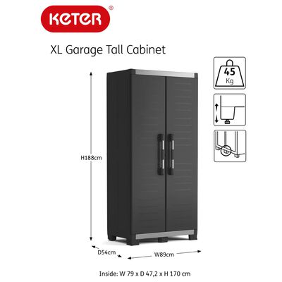 Keter Armário arrumação c/ prateleiras Garage XL 188 cm preto/prateado