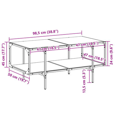 vidaXL Mesa de centro c/ topo em vidro transparente 98,5x50x45 cm aço