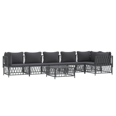 vidaXL 7 pcs conjunto lounge de jardim com almofadões aço antracite