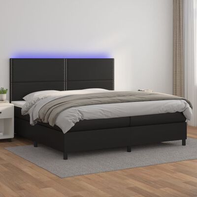 vidaXL Cama box spring c/ colchão/LED 200x200cm couro artificial preto