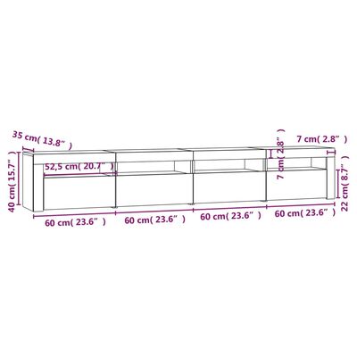 vidaXL Móvel de TV com luzes LED 240x35x40 cm carvalho fumado