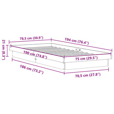 vidaXL Estrutura de cama com LED 75x190 cm pinho maciço castanho-mel