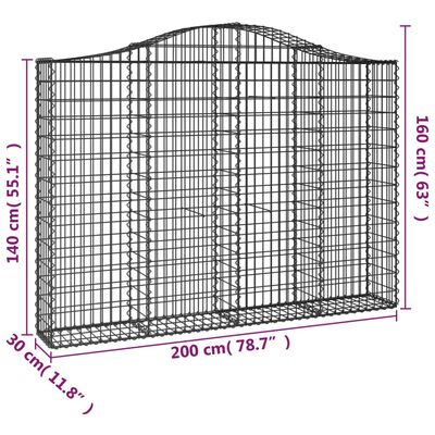 vidaXL Cestos gabião arqueados 3pcs 200x30x140/160cm ferro galvanizado