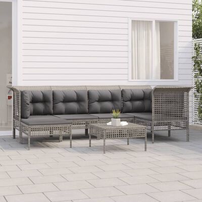 vidaXL 7 pcs conjunto lounge de jardim c/ almofadões vime PE cinzento