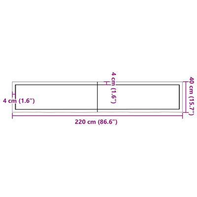 vidaXL Tampo de mesa 220x40x(2-6) cm carvalho tratado castanho-escuro