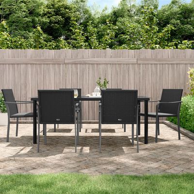 vidaXL 7 pcs conjunto de jantar p/ jardim c/ almofadões vime PE e aço