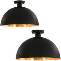 vidaXL Candeeiros de teto 2 pcs semiesférico E27 preto e dourado