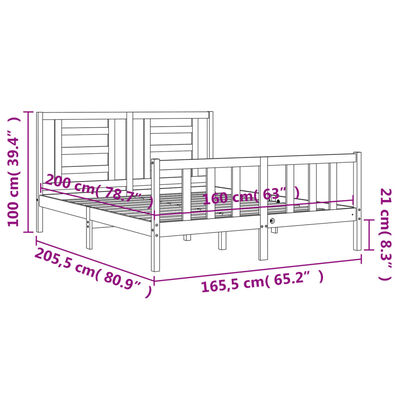 vidaXL Estrutura de cama com cabeceira 160x200 cm madeira maciça