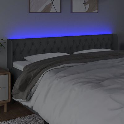 vidaXL Cabeceira cama c/ luzes LED tecido 203x16x78/88cm cinza-escuro