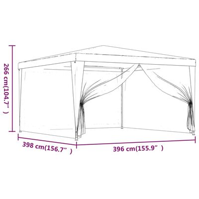 vidaXL Tenda p/ festas c/ 4 paredes laterais rede 4x4 m PEAD vermelho