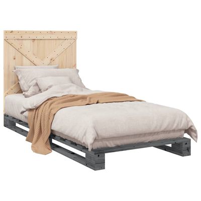 vidaXL Estrutura de cama com cabeceira 90x200 cm pinho maciço cinzento