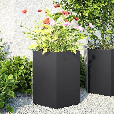 vidaXL Vaso/floreira de jardim hexagonal 46x40x45 cm aço preto