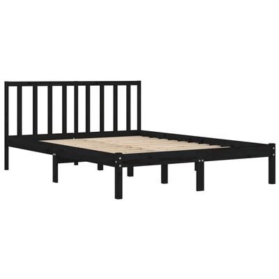 vidaXL Estrutura de cama casal 135x190 cm pinho maciço preto