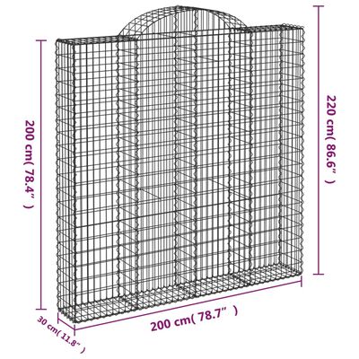 vidaXL Cestos gabião arqueados 3pcs 200x30x200/220cm ferro galvanizado