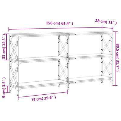 vidaXL Mesa consola 156x28x80,5cm derivados de madeira cinzento sonoma