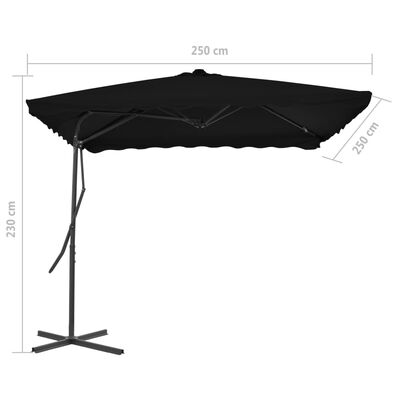 vidaXL Guarda-sol de jardim com poste de aço 250x250x230 cm preto