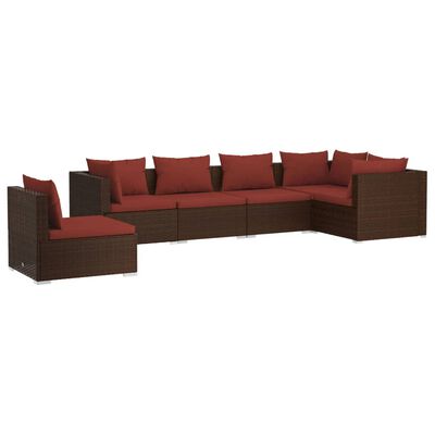 vidaXL 6 pcs conjunto lounge jardim c/ almofadões vime PE castanho