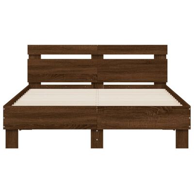 vidaXL Estrutura cama cabeceira/luzes LED 135x190 cm carvalho castanho