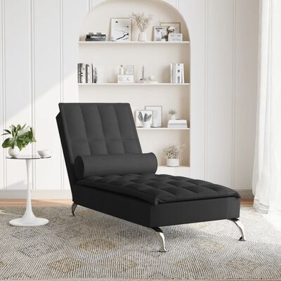 vidaXL Chaise lounge de massagem com rolo tecido preto