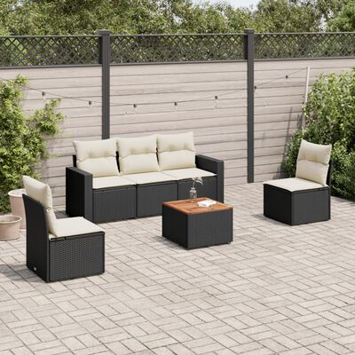 vidaXL 6 pcs conjunto sofás de jardim c/ almofadões vime PE preto