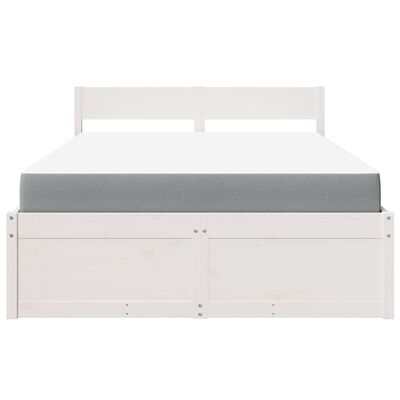 vidaXL Cama com gavetas e colchão 140x190 cm pinho maciço branco