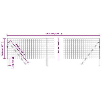 vidaXL Cerca de malha de arame 1x25 m aço galvanizado antracite